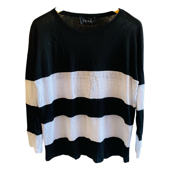 OZAI N KU NWT Color BLOCK LINEN SWEATER, BLACK/WHITE sz XS - Picture 2 of 6